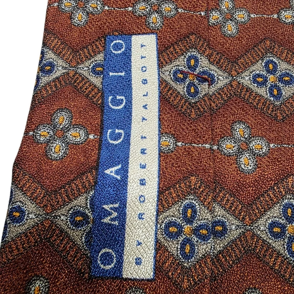 Omaggio by Roberto Talbott Silk Necktie Burgundy Blue‎ Hand-Stitched Italy
